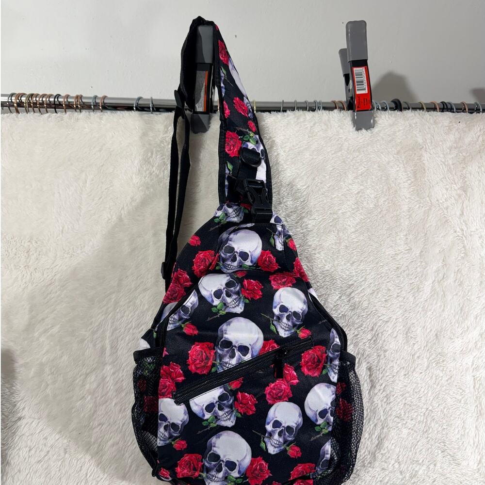 Skull and Roses Sling Backpack Crossbody Daypack Nwot